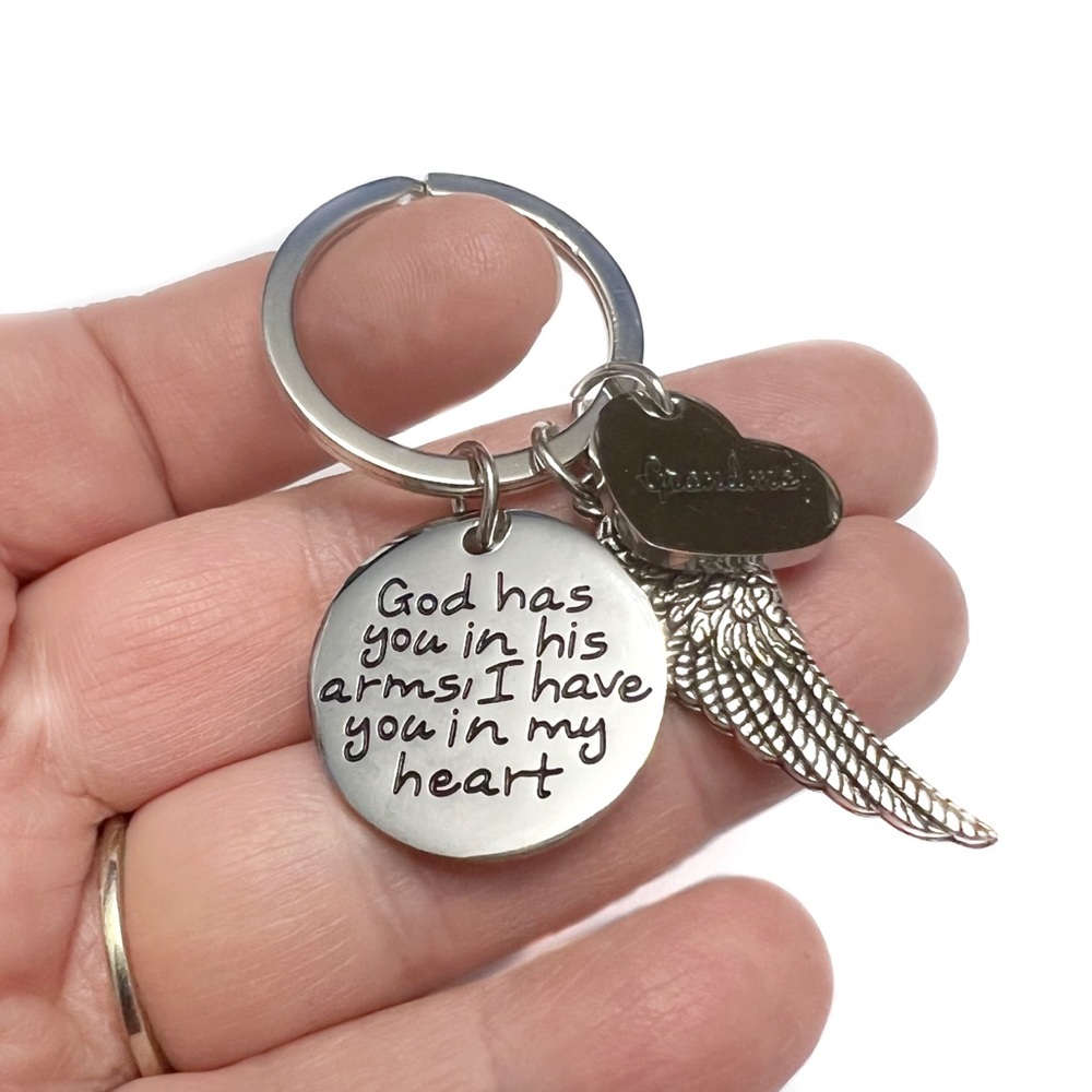 3/$20 Grandma Memorial Keychain Angel Wing Heart Charm in Silver Tone